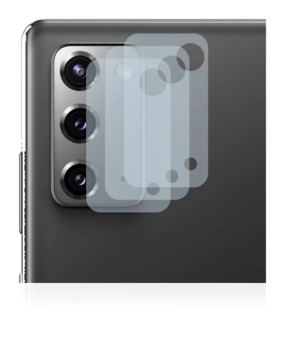 Abbildung des Geräts Samsung Galaxy Note 20 5G (NUR Kameraschutz) mit einer Vielzahl des Displayschutzes.