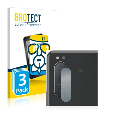 Vorderseite einer Produktverpackung mit dem Markenlogo BROTECT. Daneben ist das Gerät Sony Xperia 5 II (NUR Kameraschutz) mit 