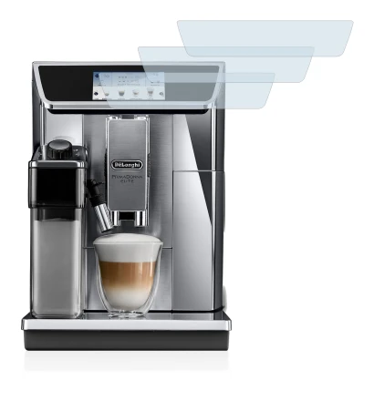 Abbildung des Geräts DeLonghi PrimaDonna Elite Experience ECAM656.85.MS mit einer Vielzahl des Displayschutzes.