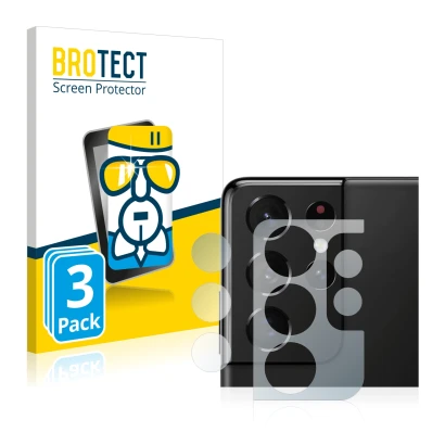 Vorderseite einer Produktverpackung mit dem Markenlogo BROTECT. Daneben ist das Gerät Samsung Galaxy S21 Ultra 5G (NUR Kameras