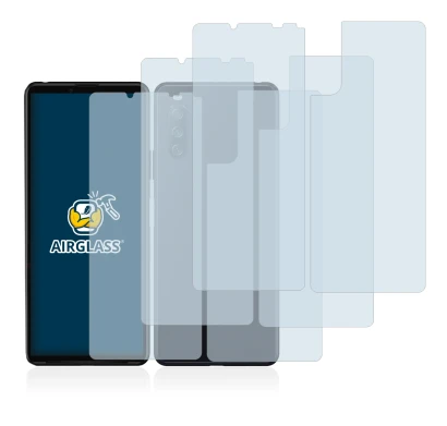 Abbildung des Geräts Sony Xperia 10 III (Display+Rückseite) mit einer Vielzahl des Displayschutzes.