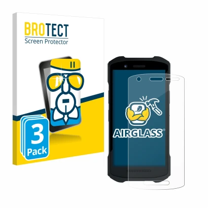 Vorderseite einer Produktverpackung mit dem Markenlogo BROTECT. Daneben ist das Gerät Zebra TC26 mit dem zugehörigen Displaysc