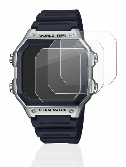 Abbildung des Geräts Casio AE-1200WH mit einer Vielzahl des Displayschutzes.