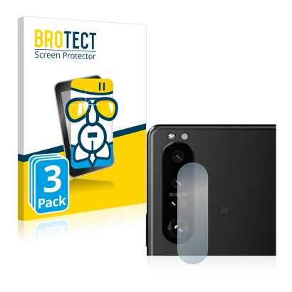 Vorderseite einer Produktverpackung mit dem Markenlogo BROTECT. Daneben ist das Gerät Sony Xperia 5 III (NUR Kameraschutz) mit