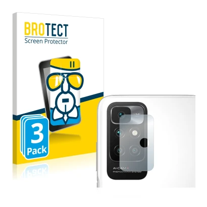 Vorderseite einer Produktverpackung mit dem Markenlogo BROTECT. Daneben ist das Gerät Xiaomi Redmi 10 (NUR Kameraschutz) mit d