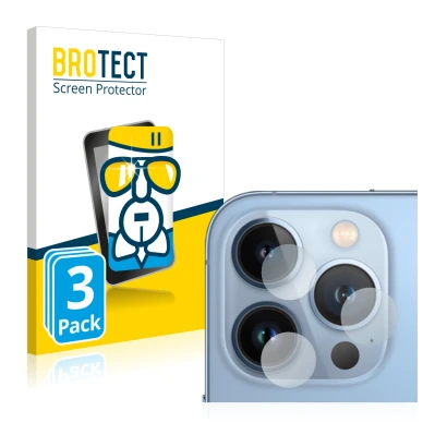 Vorderseite einer Produktverpackung mit dem Markenlogo BROTECT. Daneben ist das Gerät Apple iPhone 13 Pro (NUR Kameraschutz) m