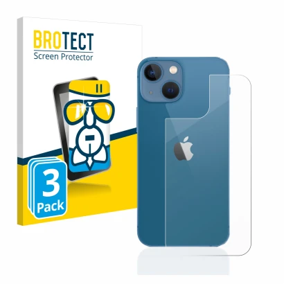 Vorderseite einer Produktverpackung mit dem Markenlogo BROTECT. Daneben ist das Gerät Apple iPhone 13 mini (Rückseite) mit dem