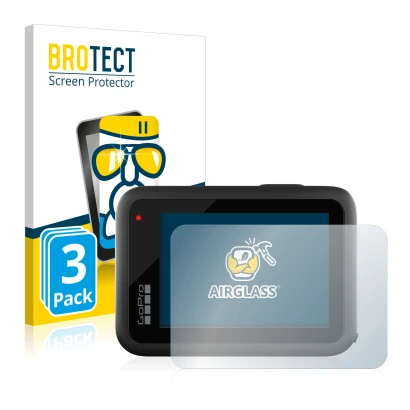 Vorderseite einer Produktverpackung mit dem Markenlogo BROTECT. Daneben ist das Gerät GoPro Hero 10 Black mit dem zugehörigen 