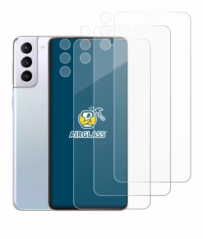 Abbildung des Geräts Samsung Galaxy S21 Plus 5G (Display+Kamera) mit einer Vielzahl des Displayschutzes.