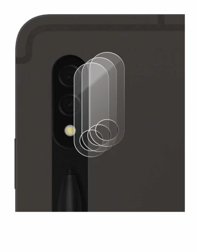 Abbildung des Geräts Samsung Galaxy Tab S8 5G (NUR Kameraschutz) mit einer Vielzahl des Displayschutzes.