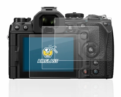 Abbildung des Geräts Olympus OM-1 2022 mit einer Vielzahl des Displayschutzes.