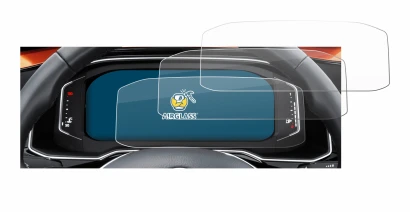 Abbildung des Geräts Volkswagen Polo 6 Digital Cockpit Pro mit einer Vielzahl des Displayschutzes.