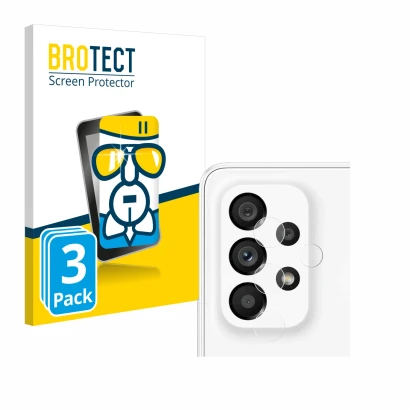 Vorderseite einer Produktverpackung mit dem Markenlogo BROTECT. Daneben ist das Gerät Samsung Galaxy A53 5G (NUR Kameraschutz)