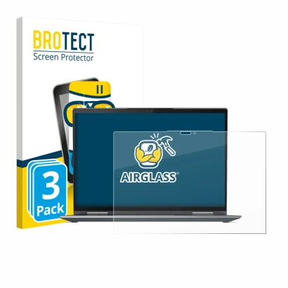 Vorderseite einer Produktverpackung mit dem Markenlogo BROTECT. Daneben ist das Gerät Lenovo ThinkPad X1 Yoga Gen 7 mit dem zu