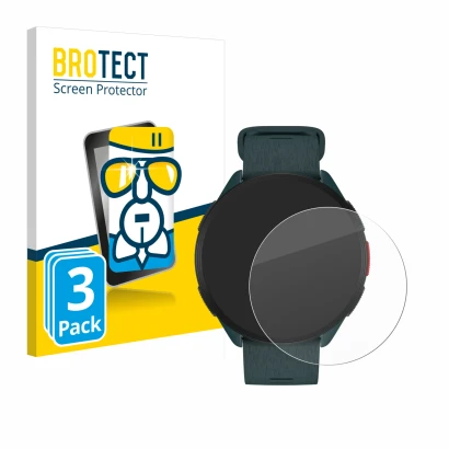 Vorderseite einer Produktverpackung mit dem Markenlogo BROTECT. Daneben ist das Gerät Polar Pacer mit dem zugehörigen Displays