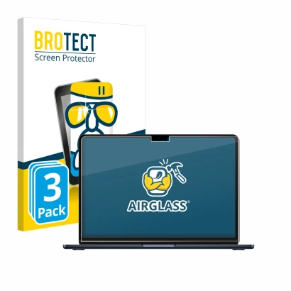 Vorderseite einer Produktverpackung mit dem Markenlogo BROTECT. Daneben ist das Gerät Apple MacBook Air 13