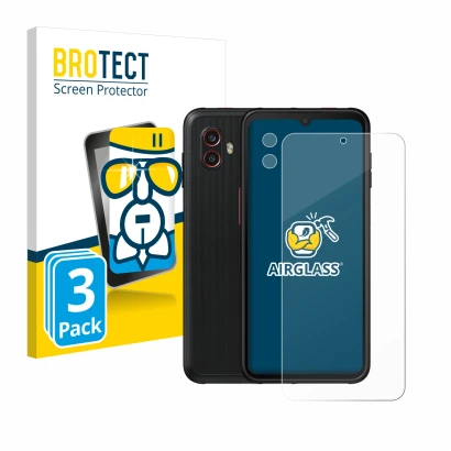 Vorderseite einer Produktverpackung mit dem Markenlogo BROTECT. Daneben ist das Gerät Samsung Galaxy Xcover 6 Pro (Display+Kam