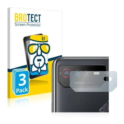 Vorderseite einer Produktverpackung mit dem Markenlogo BROTECT. Daneben ist das Gerät ASUS ROG Phone 6 (NUR Kameraschutz) mit 