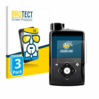 Vorderseite einer Produktverpackung mit dem Markenlogo BROTECT. Daneben ist das Gerät Medtronic Minimed 780G mit dem zugehörig