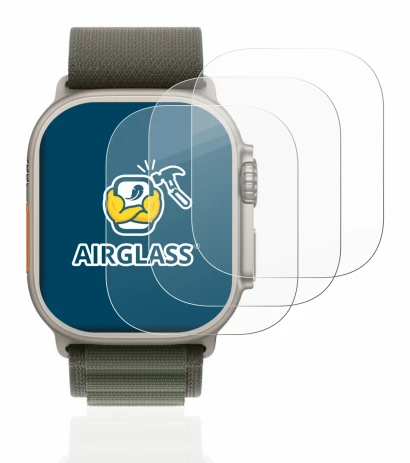 Abbildung des Geräts Apple Watch Ultra (49 mm) mit einer Vielzahl des Displayschutzes.