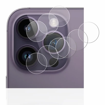 Abbildung des Geräts Apple iPhone 14 Pro (NUR Kameraschutz) mit einer Vielzahl des Displayschutzes.