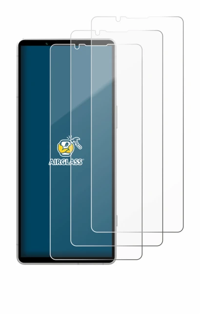 Abbildung des Geräts Sony Xperia 5 V mit einer Vielzahl des Displayschutzes.