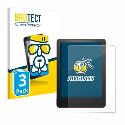Vorderseite einer Produktverpackung mit dem Markenlogo BROTECT. Daneben ist das Gerät Amazon Kindle Paperwhite 2023 (11. Gen.)