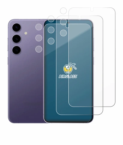 Abbildung des Geräts Samsung Galaxy S24 Plus (Display+Kamera) mit einer Vielzahl des Displayschutzes.