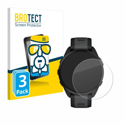 Vorderseite einer Produktverpackung mit dem Markenlogo BROTECT. Daneben ist das Gerät Garmin Forerunner 165 mit dem zugehörige