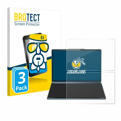 Vorderseite einer Produktverpackung mit dem Markenlogo BROTECT. Daneben ist das Gerät Lenovo Yoga Book 9i Gen 9 mit dem zugehö