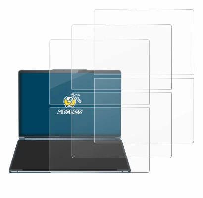 Abbildung des Geräts Lenovo Yoga Book 9i Gen 9 mit einer Vielzahl des Displayschutzes.
