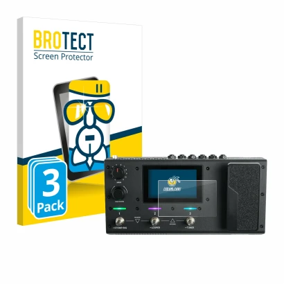 Vorderseite einer Produktverpackung mit dem Markenlogo BROTECT. Daneben ist das Gerät Headrush MX5 mit dem zugehörigen Display