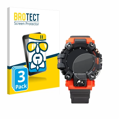 Vorderseite einer Produktverpackung mit dem Markenlogo BROTECT. Daneben ist das Gerät Casio G-Shock GW-9500 mit dem zugehörige