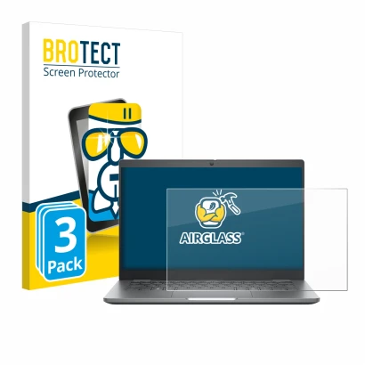 Vorderseite einer Produktverpackung mit dem Markenlogo BROTECT. Daneben ist das Gerät Dell Latitude 5350 Laptop mit dem zugehö