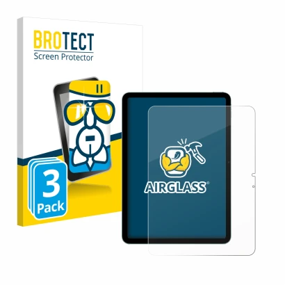 Vorderseite einer Produktverpackung mit dem Markenlogo BROTECT. Daneben ist das Gerät Apple iPad Air 11" M2 2024 mit dem zugeh