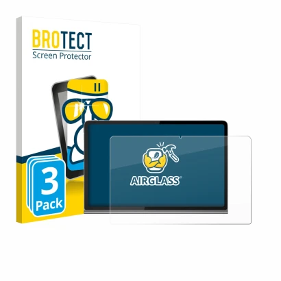 Vorderseite einer Produktverpackung mit dem Markenlogo BROTECT. Daneben ist das Gerät Lenovo Tab Plus mit dem zugehörigen Disp