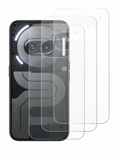 Abbildung des Geräts Nothing Phone (2a) Plus (Rückseite) mit einer Vielzahl des Displayschutzes.