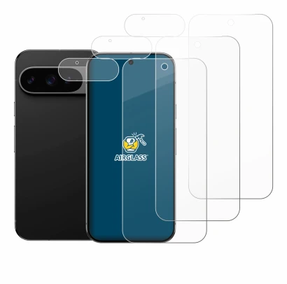 Abbildung des Geräts Google Pixel 9 Pro (Display+Kamera) mit einer Vielzahl des Displayschutzes.