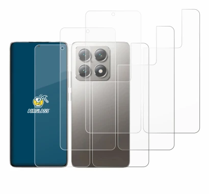 Abbildung des Geräts Xiaomi 14T (Display+Rückseite) mit einer Vielzahl des Displayschutzes.