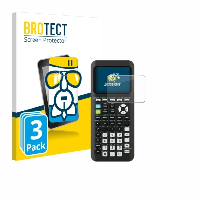 Vorderseite einer Produktverpackung mit dem Markenlogo BROTECT. Daneben ist das Gerät Texas Instruments TI-84 Plus CE-T Python