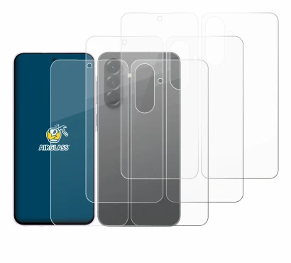 Abbildung des Geräts Samsung Galaxy A56 5G (Display+Rückseite) mit einer Vielzahl des Displayschutzes.