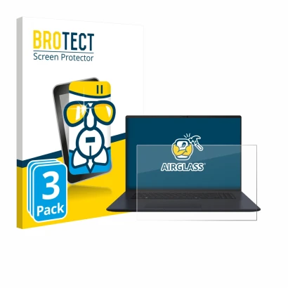 Vorderseite einer Produktverpackung mit dem Markenlogo BROTECT. Daneben ist das Gerät ASUS Vivobook 18 M1807 mit dem zugehörig