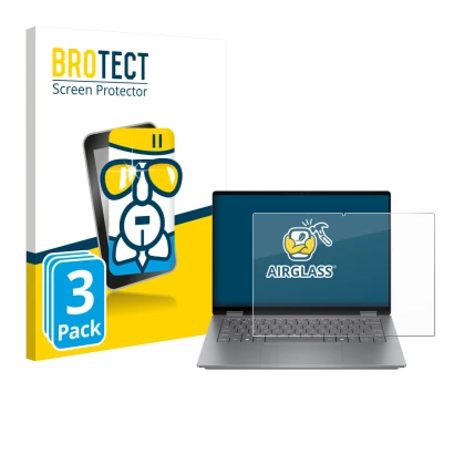 Vorderseite einer Produktverpackung mit dem Markenlogo BROTECT. Daneben ist das Gerät HP OmniBook X Flip 14 mit dem zugehörige