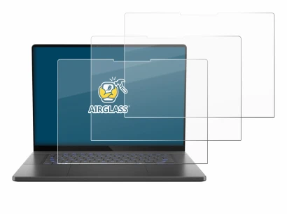 Abbildung des Geräts ASUS ROG Zephyrus G16 2025 mit einer Vielzahl des Displayschutzes.
