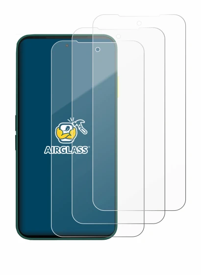 Abbildung des Geräts Fairphone 6 mit einer Vielzahl des Displayschutzes.