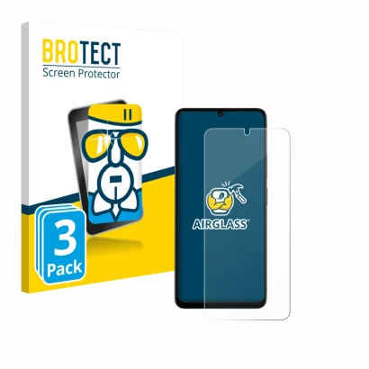 Vorderseite einer Produktverpackung mit dem Markenlogo BROTECT. Daneben ist das Gerät Doogee Note 59 Pro Plus mit dem zugehöri