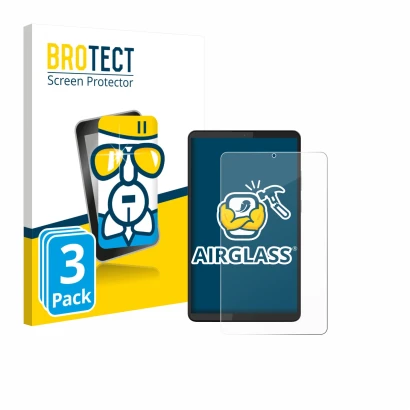 Vorderseite einer Produktverpackung mit dem Markenlogo BROTECT. Daneben ist das Gerät Lenovo Tab One 8.7" mit dem zugehörigen 