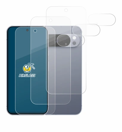 Abbildung des Geräts Google Pixel 10 Pro (Display+Kamera) mit einer Vielzahl des Displayschutzes.