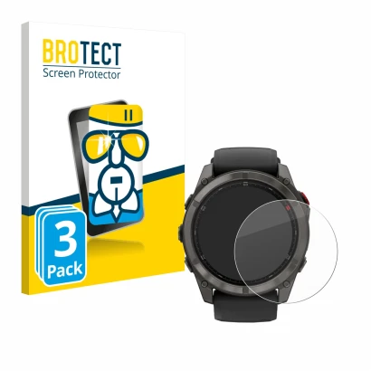 Vorderseite einer Produktverpackung mit dem Markenlogo BROTECT. Daneben ist das Gerät Garmin Fenix 8 Pro AMOLED (51 mm) mit de