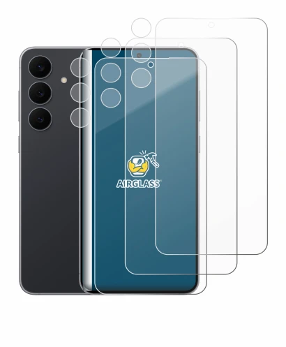 Abbildung des Geräts Samsung Galaxy S25 FE (Display+Kamera) mit einer Vielzahl des Displayschutzes.